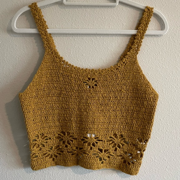American Eagle Outfitters Tops - NWT American Eagle Crochet Knit Tank Top Women’s Small Marigold Y2K Cut-Out